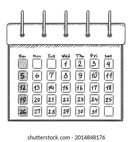 Sketch Calendar Vector Hand Drawn Illustration