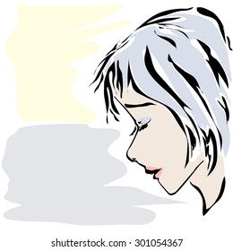 sketch of calm woman's face with closed eyes