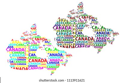 Sketch Canada letter text map, Canada - in the shape of the continent, Map of Canada - color vector illustration