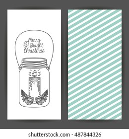 Sketch candle inside mason jar icon. Merry Christmas season and decoration theme. Card of two pages design. Vector illustration