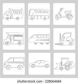 sketch car icons set