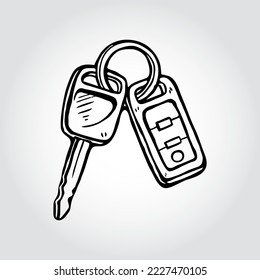 Sketch of car keys. Charm of the alarm system. Isolated vector illustration 