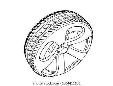 sketch of car wheels vector