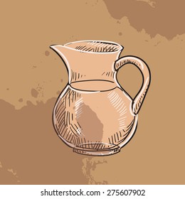 Sketch of carafe with water on vintage background