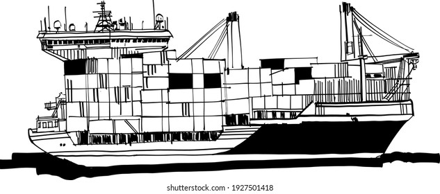 Sketch Of A Cargo Ship