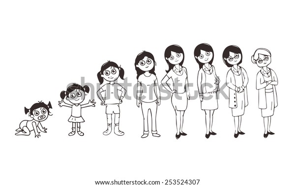 Sketch Caricature Life Circle Women Various Stock Vector (Royalty Free ...