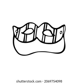 A sketch of a carnival mask. Doodle style festive costume element. Hand drawn line art vector illustration. Happy holiday.
