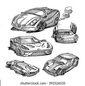 Sketch of cars.Sketch of sport car.