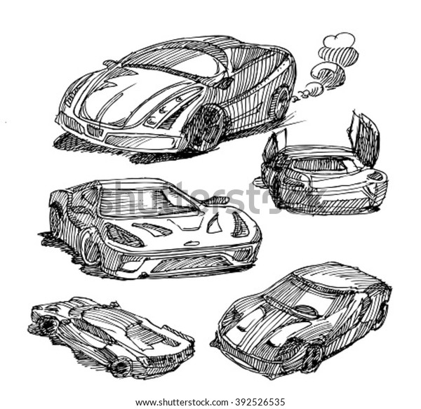Sketch of cars.Sketch of\
sport car.