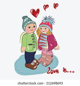 sketch cartoon couple love boy girl heart