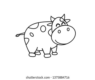 Sketch cartoon cow, for children coloring book. On white background.