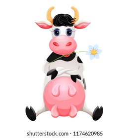 Sketch cartoon cow sitting, for children coloring book. On white background.