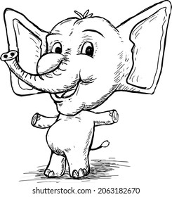Sketch cartoon elephant. Doodle illustration in vector. Cute vector elephant