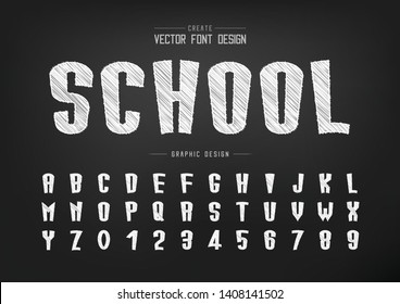 Sketch Cartoon font and alphabet vector, Chalk Tall typeface letter and number Graphic text design