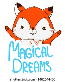 Sketch cartoon fox. Design print for children's fashion.