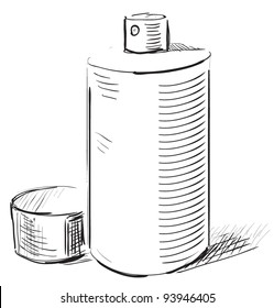 Sketch cartoon icon of graffiti spray can on a white background