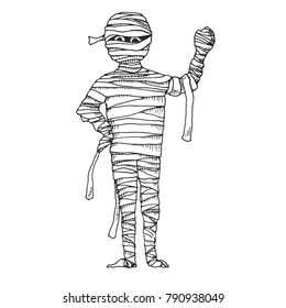 Sketch cartoon mummy. Vector illustration. 