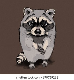 Sketch cartoon Raccoon. Vector illustration.