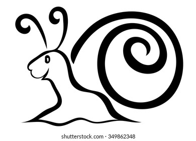 Sketch Cartoon snail isolated on white background. Vector illustration.