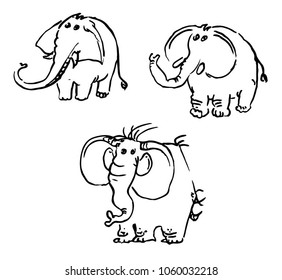 sketch cartoon three little elephants svg