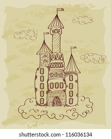 sketch of castle on a piece of old paper
