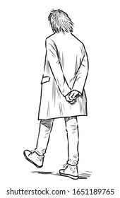Sketch of casual citizen walking along street