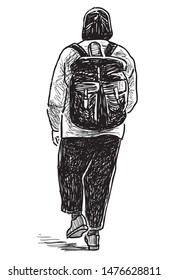 Sketch of a casual city dweller going down the street