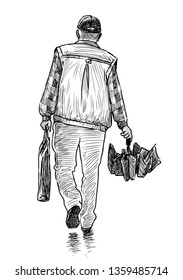 Sketch of a casual pedestrian with an umbrella