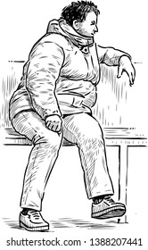 Sketch of a casual townswoman sitting on a bench
