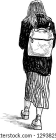 Sketch of a casual walking girl