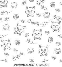 Sketch cat, background, seamless pattern