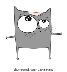 sketch of a cat drawn in vector with baldness on the head and alopecia, preparing for hair transplant