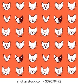 Sketch cat face seamless pattern in vintage style, vector