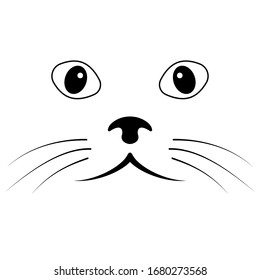 sketch cat face, vector simple cat face mustache nose and eyes