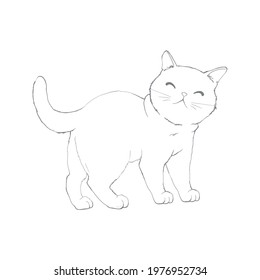 sketch of a cat isolated on a white background. Cute cat sketch for printing