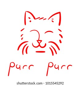 A sketch of a cat with a red line. Satisfied muzzle of the cat. Poster. Vector illustration.