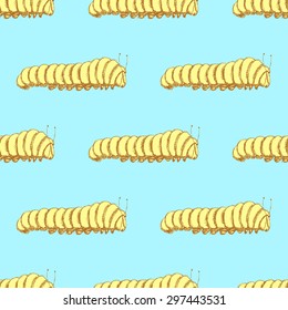 Sketch caterpillar in vintage style, vector seamless pattern