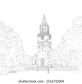 sketch of the cathedral in the city of Turku. Finland