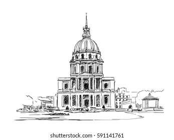 Sketch of The cathedral of Saint Louis, Paris. Les Invalides.