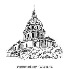 Sketch of The cathedral of Saint Louis, Paris. Les Invalides.