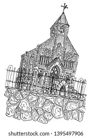 sketch catholic temple small drawing on paper