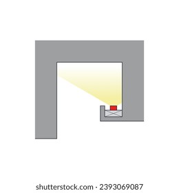 Esbozo del techo con detalles de sección de iluminación lineal de calas.
