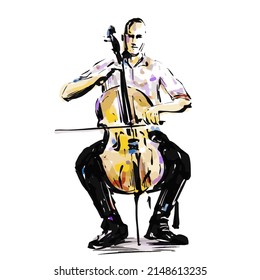 Sketch Of Cello Man Hand Draw 