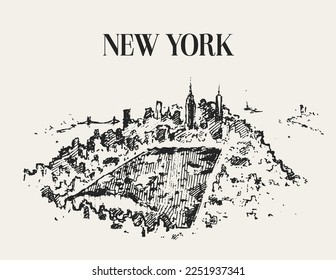 Sketch of a central park, New York, hand drawn vector illustration, sketch