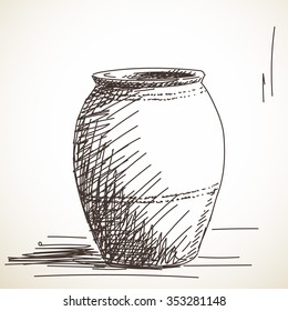 Sketch of ceramic jug, Hand drawn illustration