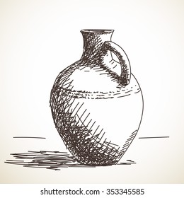 Sketch of ceramic jug, Hand drawn illustration