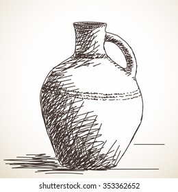 Sketch of ceramic jug, Hand drawn illustration