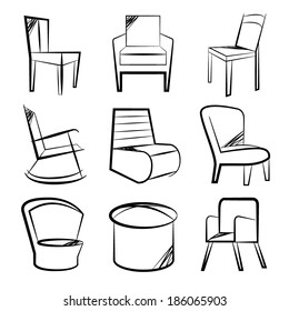sketch chair icons set, sofa set