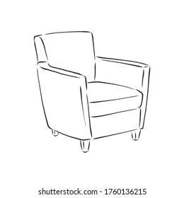 Sketch chair in linear style, outline drawing in black on a white background. Upholstered furniture for sitting, relaxing. Silhouette. vector. upholstered chair, vector sketch illustration