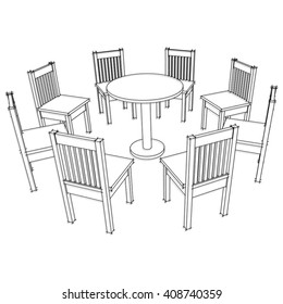 Sketch of chairs around the table. Vector illustration.